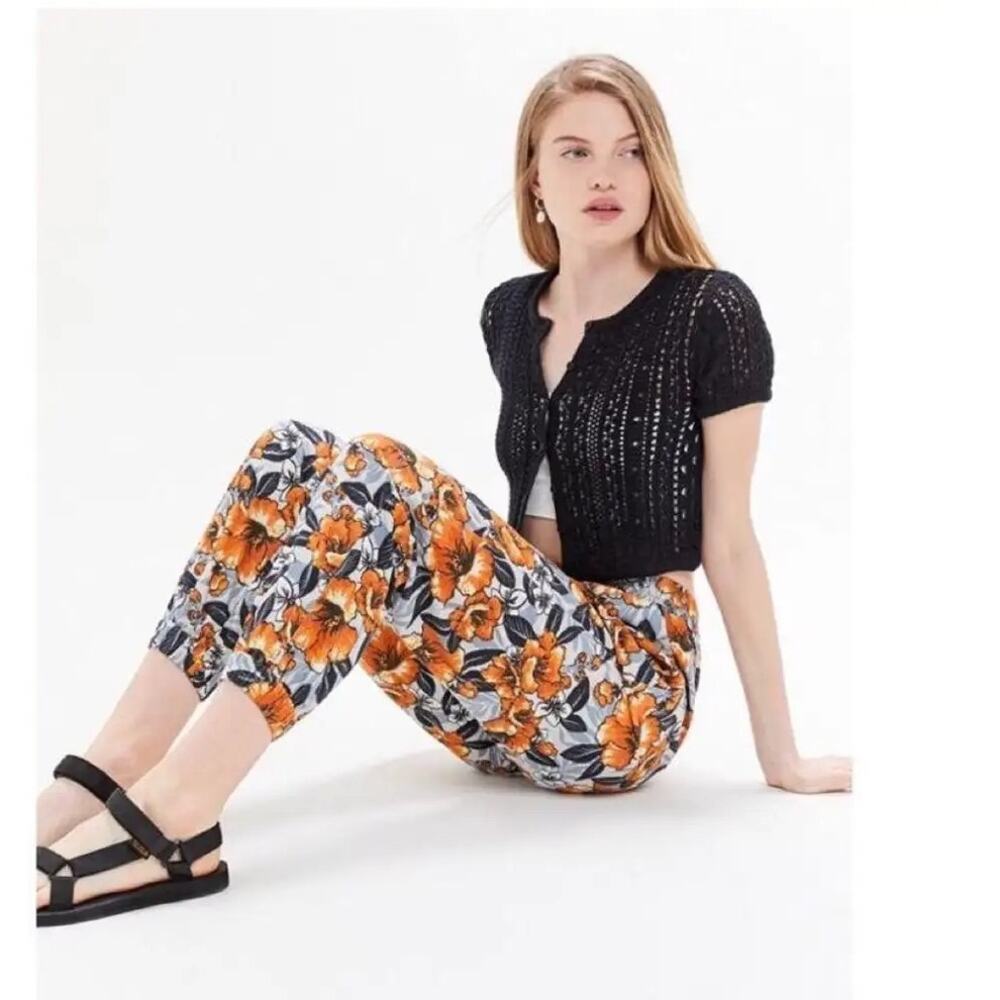 UO Zoey Printed Pull-On Jogger Pant Size XS Floral Tropical Blue Orange‎ Casual